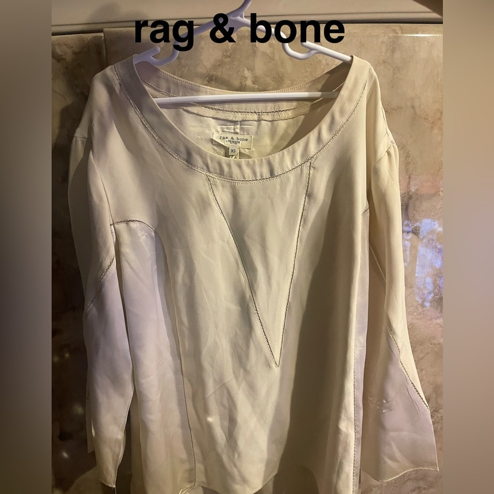 Rag & Bone Cream Long-Sleeve Women's Top Silk XS